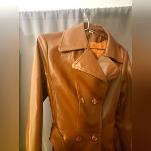 Stunning vintage polyvinyl brown leather jacket with fingerhut fashions W SZ 12